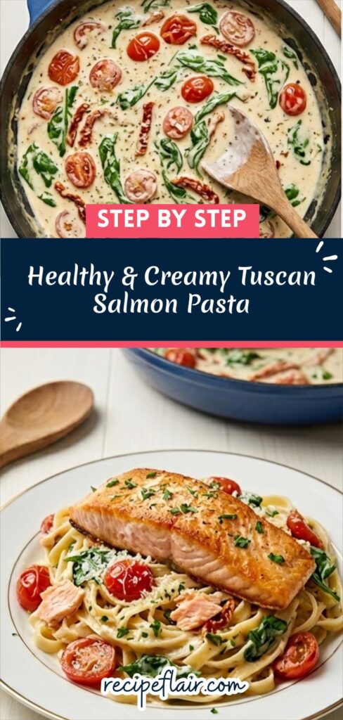Healthy & Creamy Tuscan Salmon Pasta Recipe