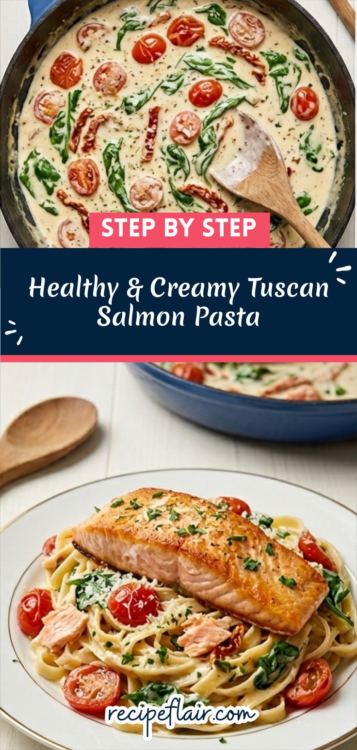 Healthy & Creamy Tuscan Salmon Pasta Recipe