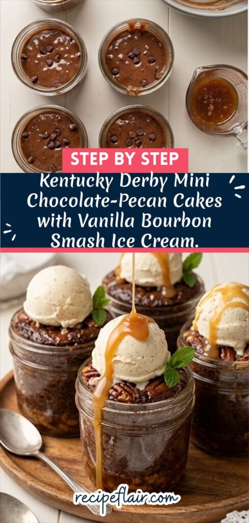 Kentucky Derby Mini Chocolate-Pecan Cakes with Vanilla Bourbon Smash Ice Cream.