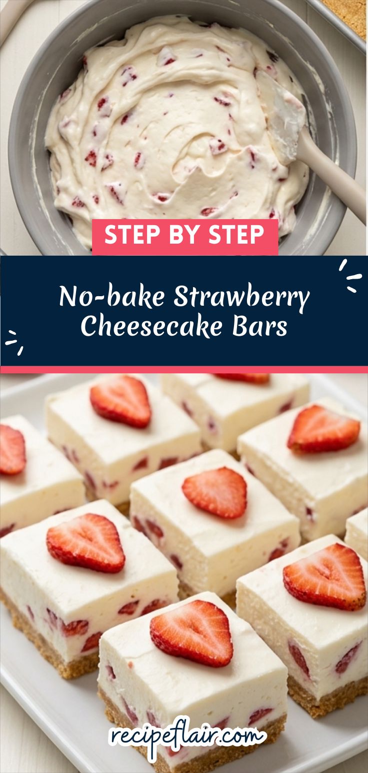 No-bake Strawberry Cheesecake Bars Recipe