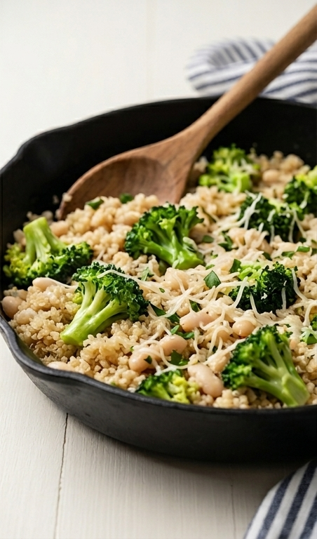 One-Pan-Broccoli-Quinoa-Skillet-with-Parmesan-and-White-Beans-pin1