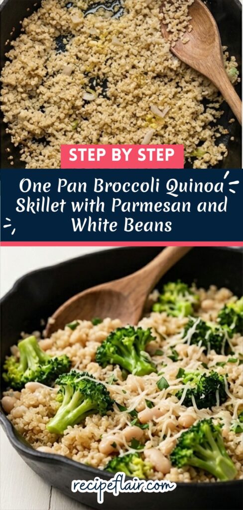 One Pan Broccoli Quinoa Skillet with Parmesan and White Beans