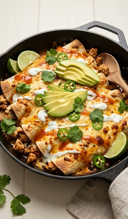 One-Skillet-Buffalo-Ranch-Chicken-Enchiladas-pin1