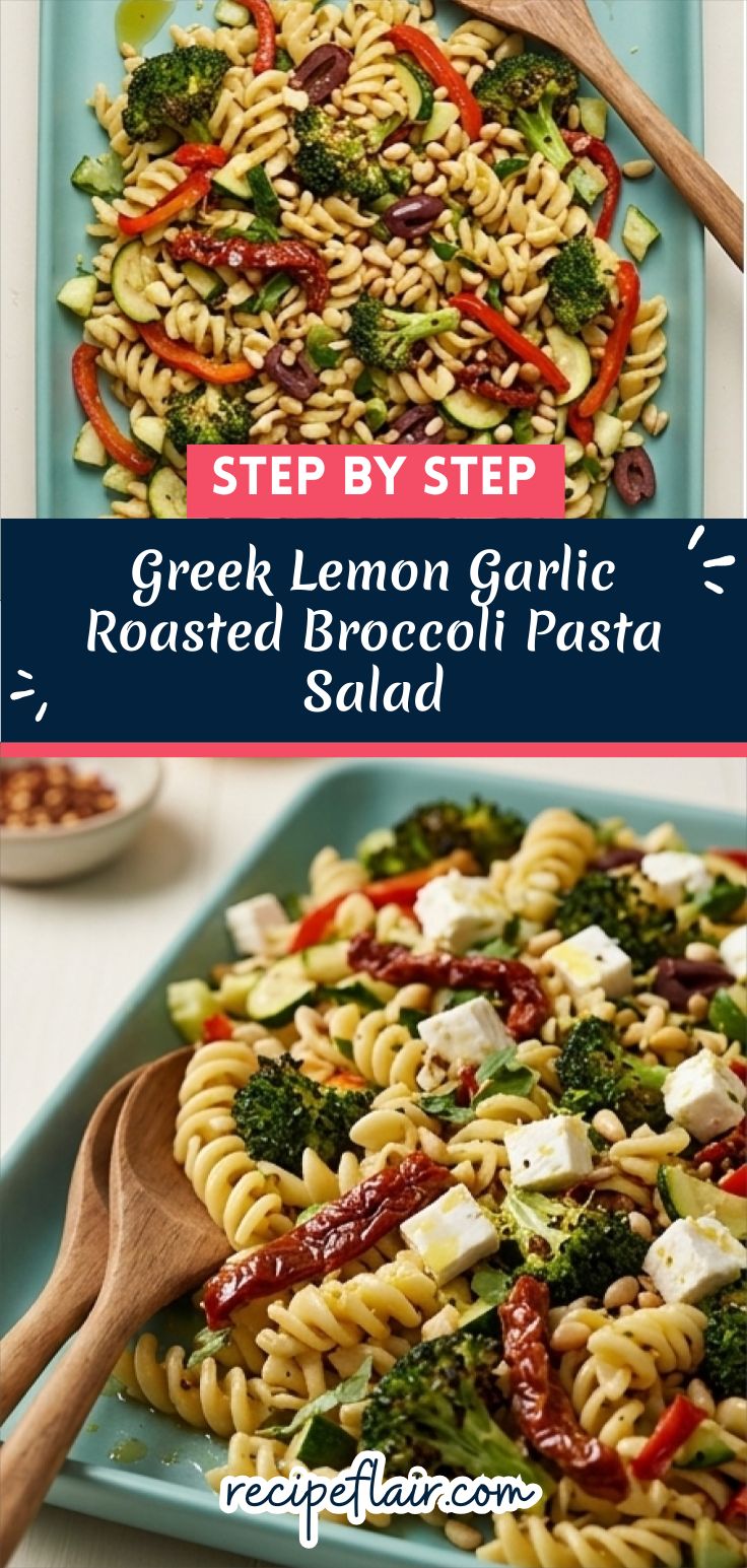 Greek Lemon Garlic Roasted Broccoli Pasta Salad