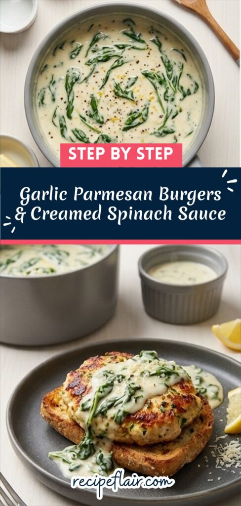 Garlic Parmesan Burgers & Creamed Spinach Sauce