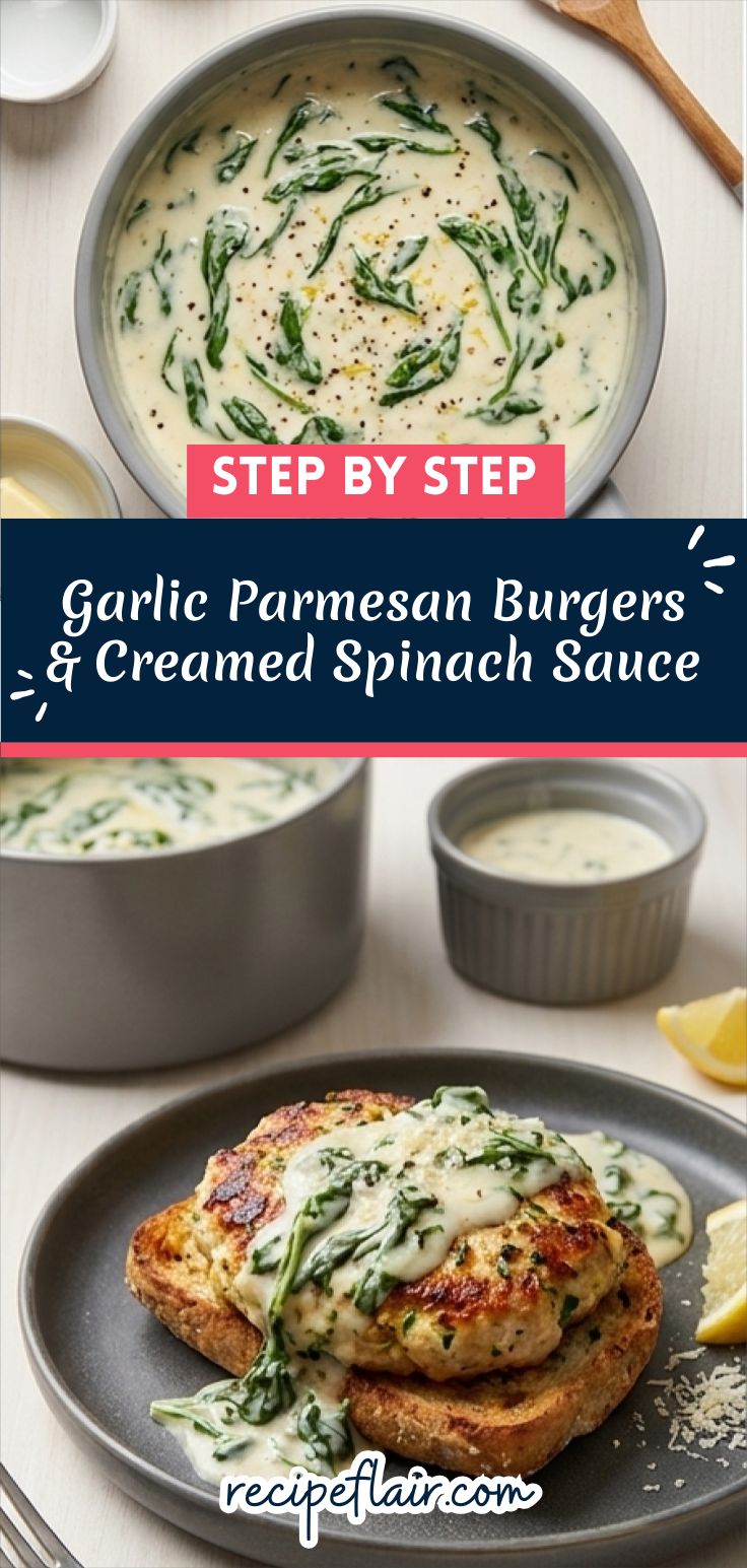 Garlic Parmesan Burgers & Creamed Spinach Sauce